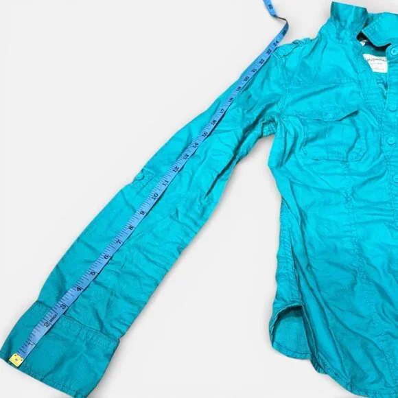 Aeropostale Fitted Teal Blue Long Sleeve Button Down Collared Shirt Women's S - Picture 10 of 13